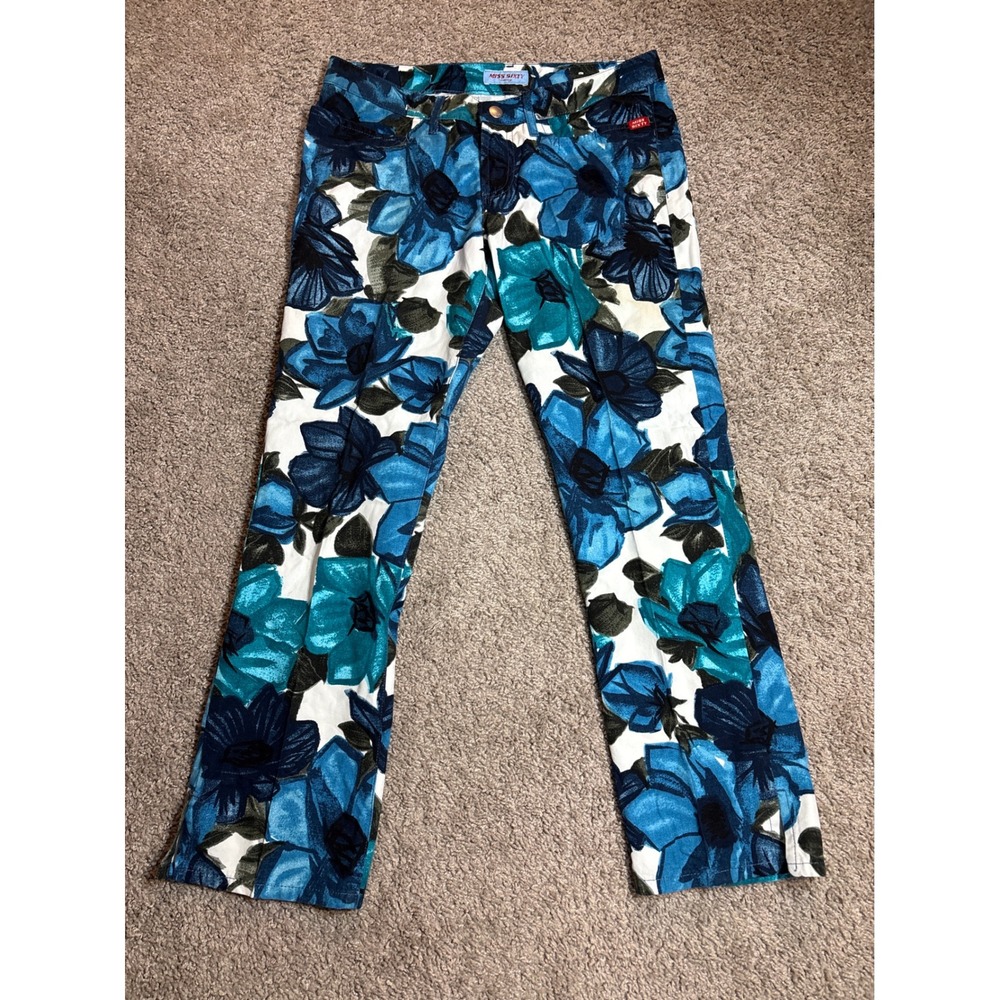 Miss Sixty Luxury Floral Print Blue Teal Cotton Straight Leg Pants Size 28